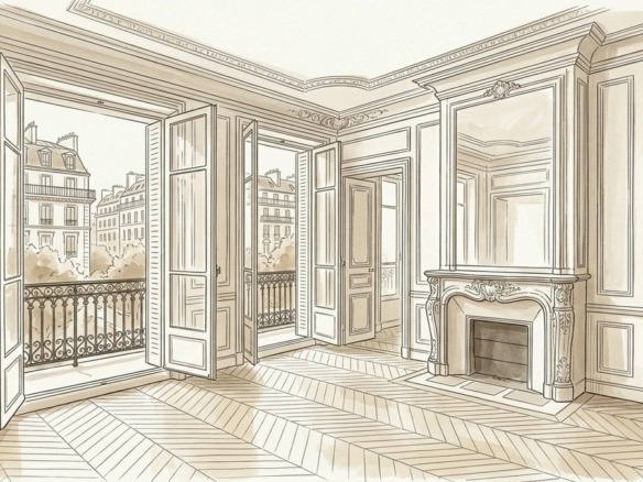 Croquis d'art salon de réception haussmannien en Plaine Monceau Paris 17e - Walter & de Maison