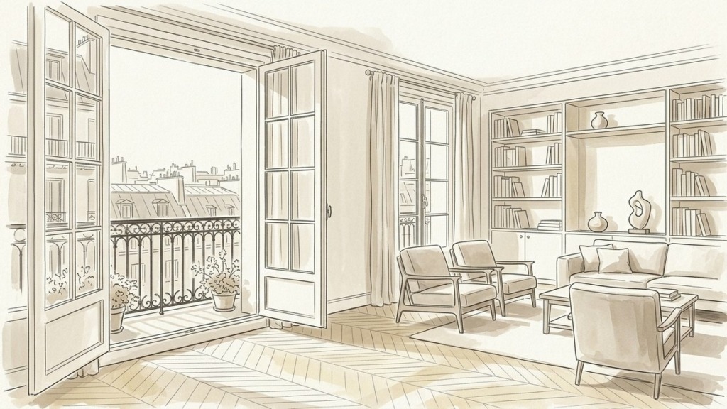 Croquis d'art appartement en indivision et soulte à Paris 15e - Walter & de Maison