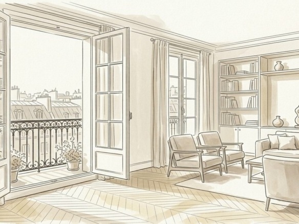 Croquis d'art appartement en indivision et soulte à Paris 15e - Walter & de Maison