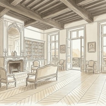 Croquis d'art salon du Haut-Marais en indivision et soulte à Paris 3e - Walter & de Maison