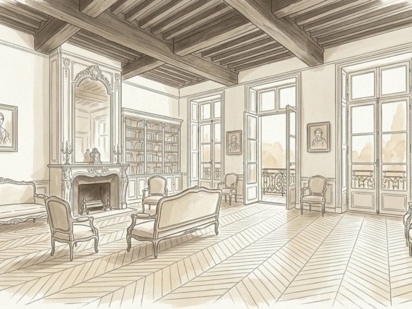 Croquis d'art salon du Haut-Marais en indivision et soulte à Paris 3e - Walter & de Maison