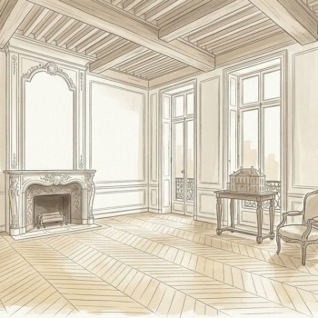 Croquis d'art salon de l'Île Saint-Louis en indivision et soulte à Paris 4e - Walter & de Maison