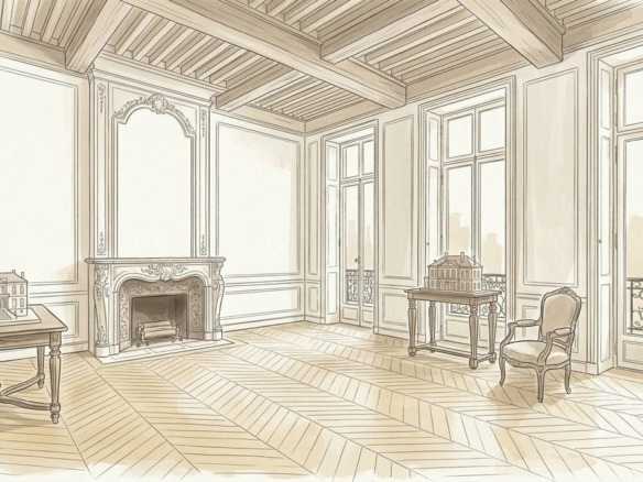 Croquis d'art salon de l'Île Saint-Louis en indivision et soulte à Paris 4e - Walter & de Maison