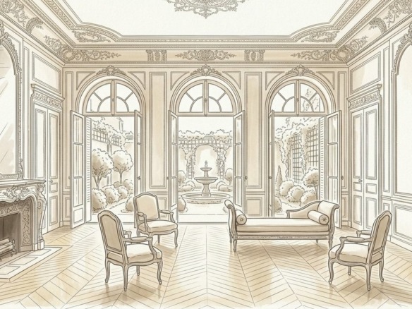 Croquis d'art salon haussmannien en indivision et soulte à Paris 8e - Walter & de Maison