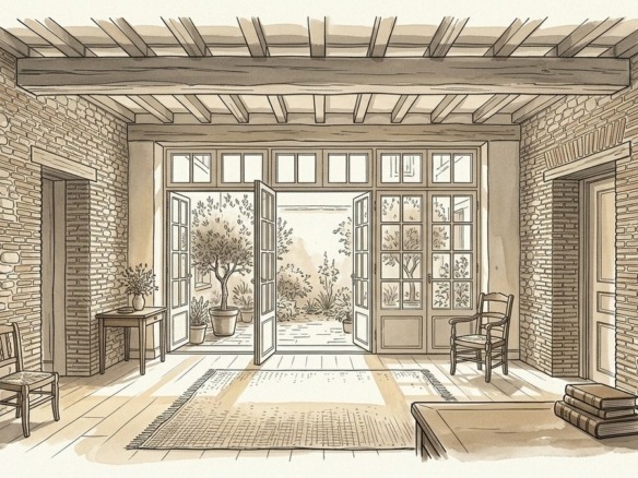 Croquis d'art salon de maître brique foraine et terrasse roof-top à Toulouse - Walter & de Maison