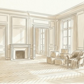 Croquis d'art grand appartement bourgeois en transition et vente sous protection juridique à Paris 16e - Walter & de Maison