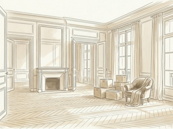 Croquis d'art grand appartement bourgeois en transition et vente sous protection juridique à Paris 16e - Walter & de Maison