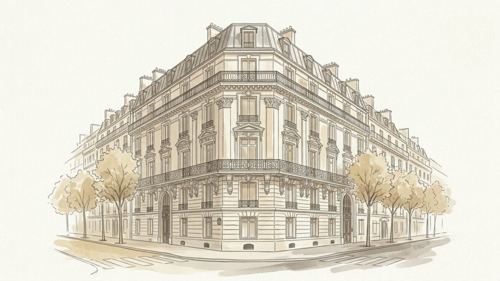 Croquis d'art immeuble haussmannien et donation-partage démembrement à Paris 16e - Walter & de Maison