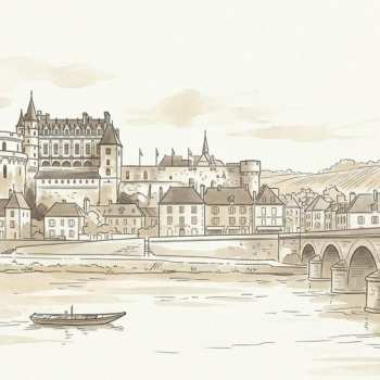 Croquis architectural et paysager d'Amboise, Château Royal et bords de Loire - Walter & de Maison
