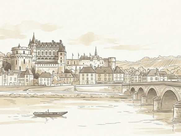Croquis architectural et paysager d'Amboise, Château Royal et bords de Loire - Walter & de Maison