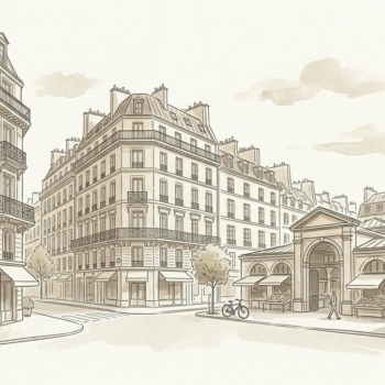 Croquis d'art perspective monumentale du Haut-Marais et Enfants-Rouges à Paris 3e - Walter & de Maison