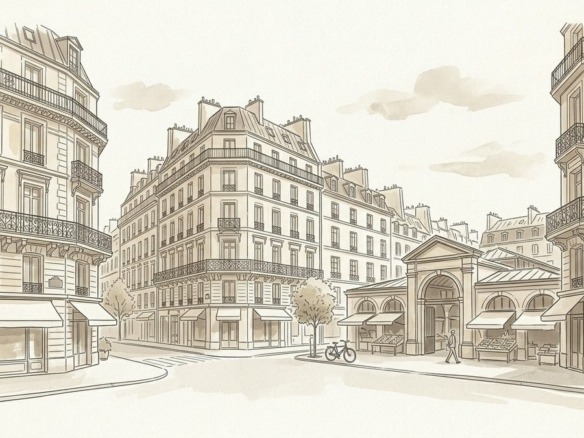 Croquis d'art perspective monumentale du Haut-Marais et Enfants-Rouges à Paris 3e - Walter & de Maison