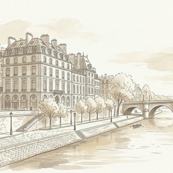 Croquis d'art perspective monumentale de l'Île Saint-Louis et Place des Vosges à Paris 4e - Walter & de Maison