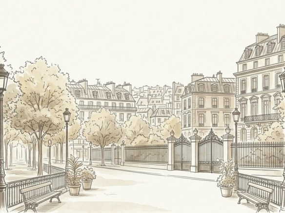 Croquis d'art perspective monumentale de la Plaine Monceau et Batignolles à Paris 17e - Walter & de Maison