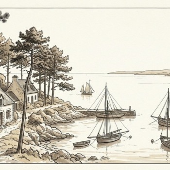 Croquis architectural et maritime de Plougastel-Daoulas, pointes côtières et rade de Brest - Walter & de Maison