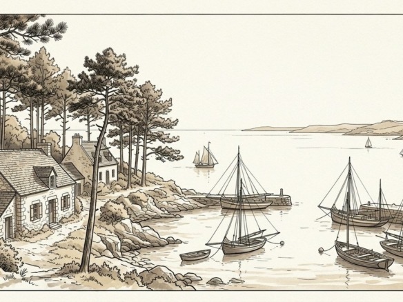Croquis architectural et maritime de Plougastel-Daoulas, pointes côtières et rade de Brest - Walter & de Maison