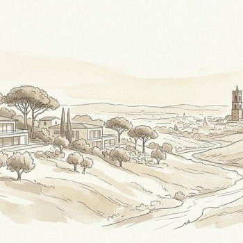 Croquis architectural et paysager de Saint-Orens-de-Gameville et des coteaux du Lauragais - Walter & de Maison